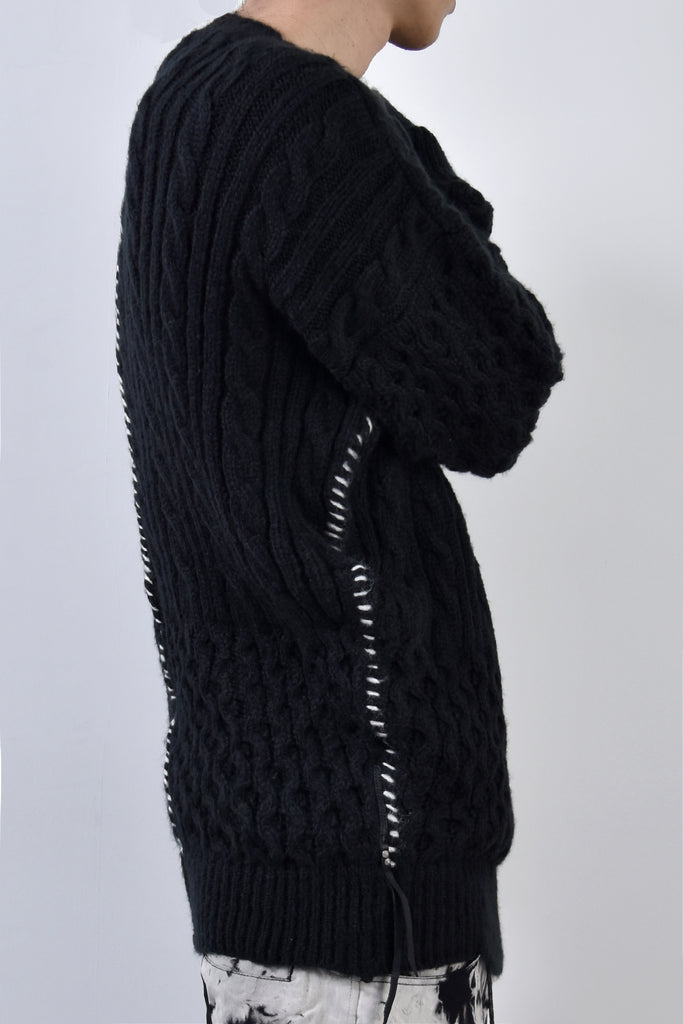 2002-KT01 Cable Combi Mohair Pullover Black