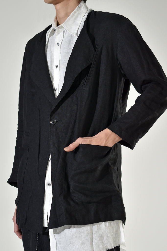2001-JK01A No Collar Linen JKT Black