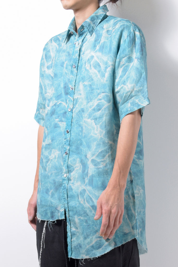 2201-SH02C Fractal Linen Slash Shirt Turquoise