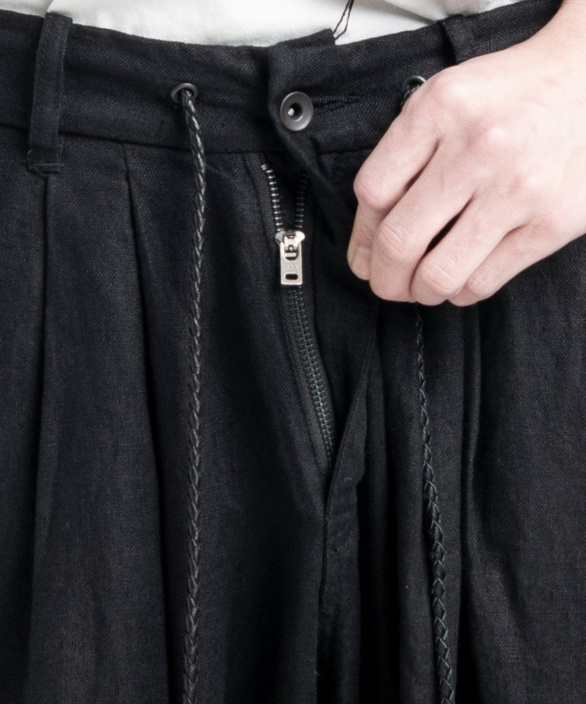 2501-PT04 Linen Layered Tuck Pants Black