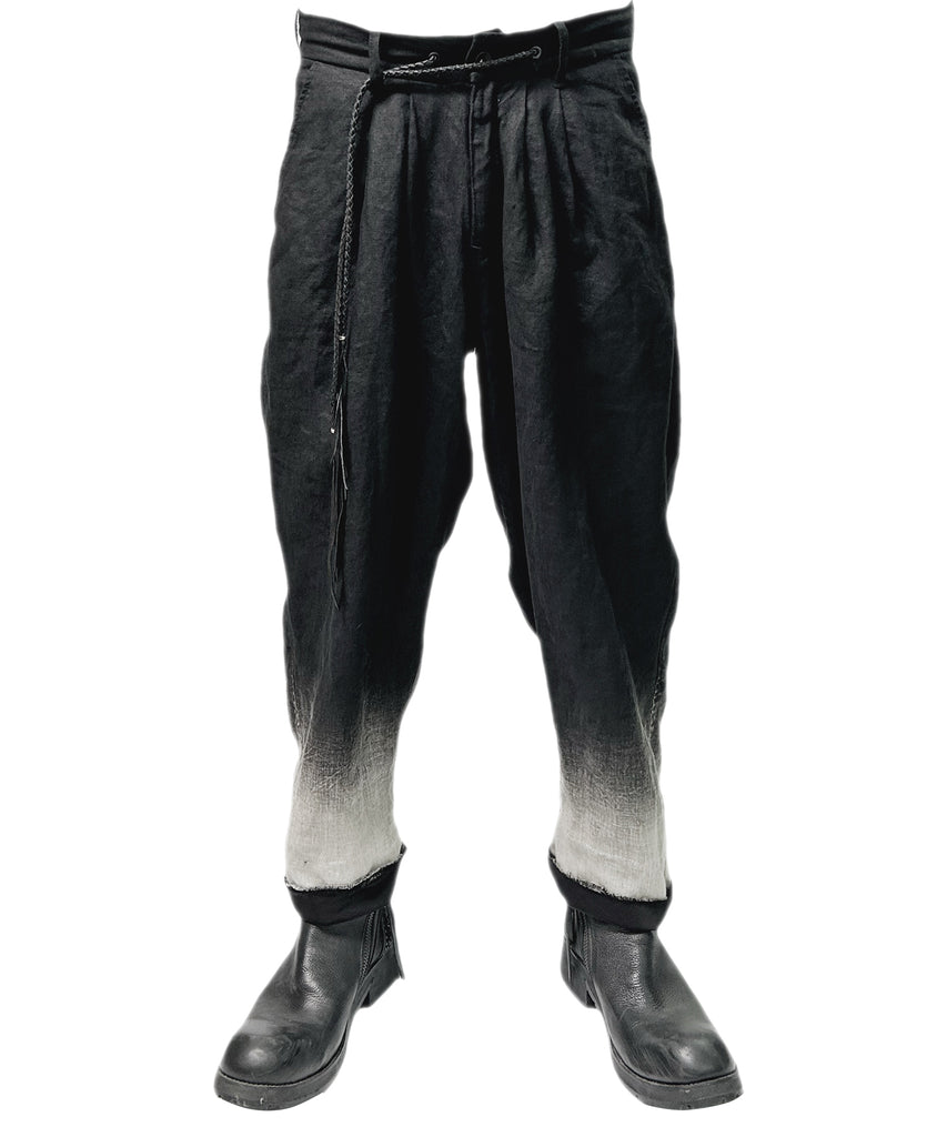 2501-PT04 Linen Layered Tuck Pants Black