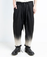 2501-PT04 Linen Layered Tuck Pants Black