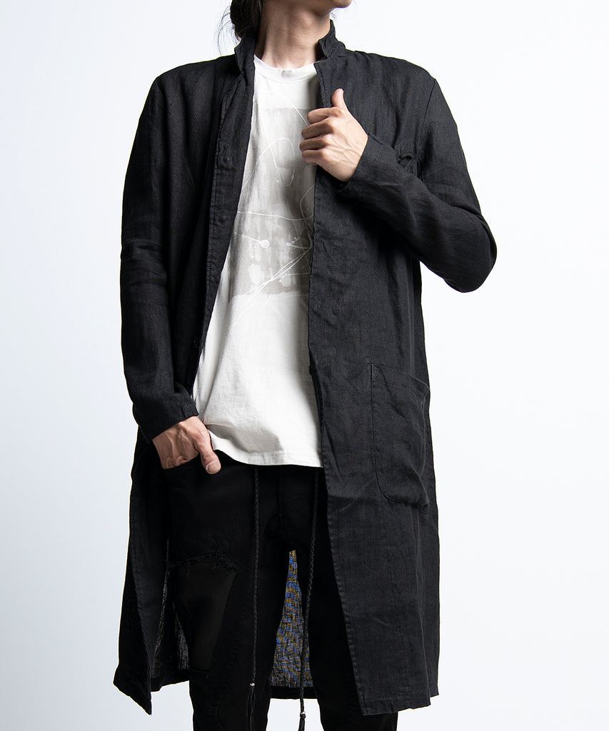 2401-JK02 Linen Side Slit Coat 02 Black