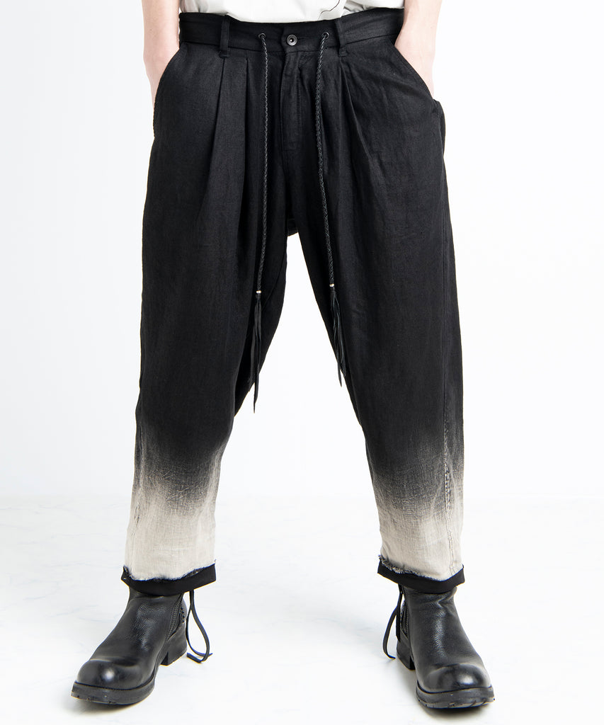 2501-PT04 Linen Layered Tuck Pants Black