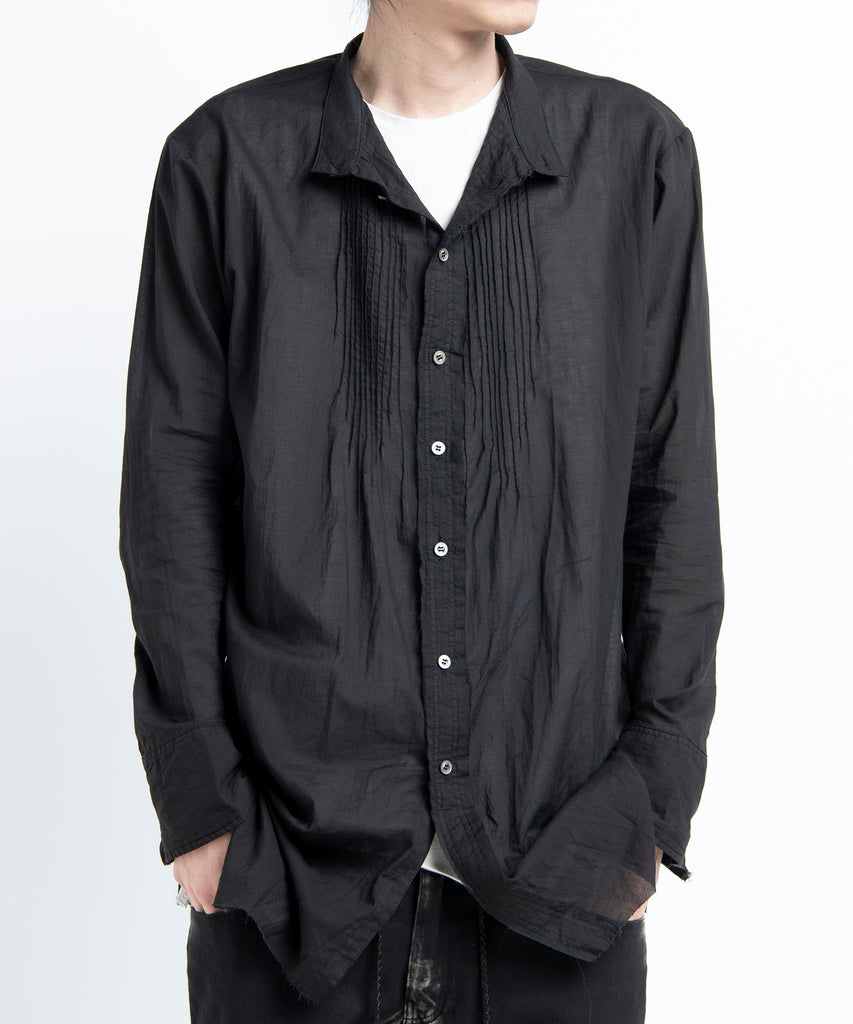 2501-SH04 Stand Collar Layer Shirt Black