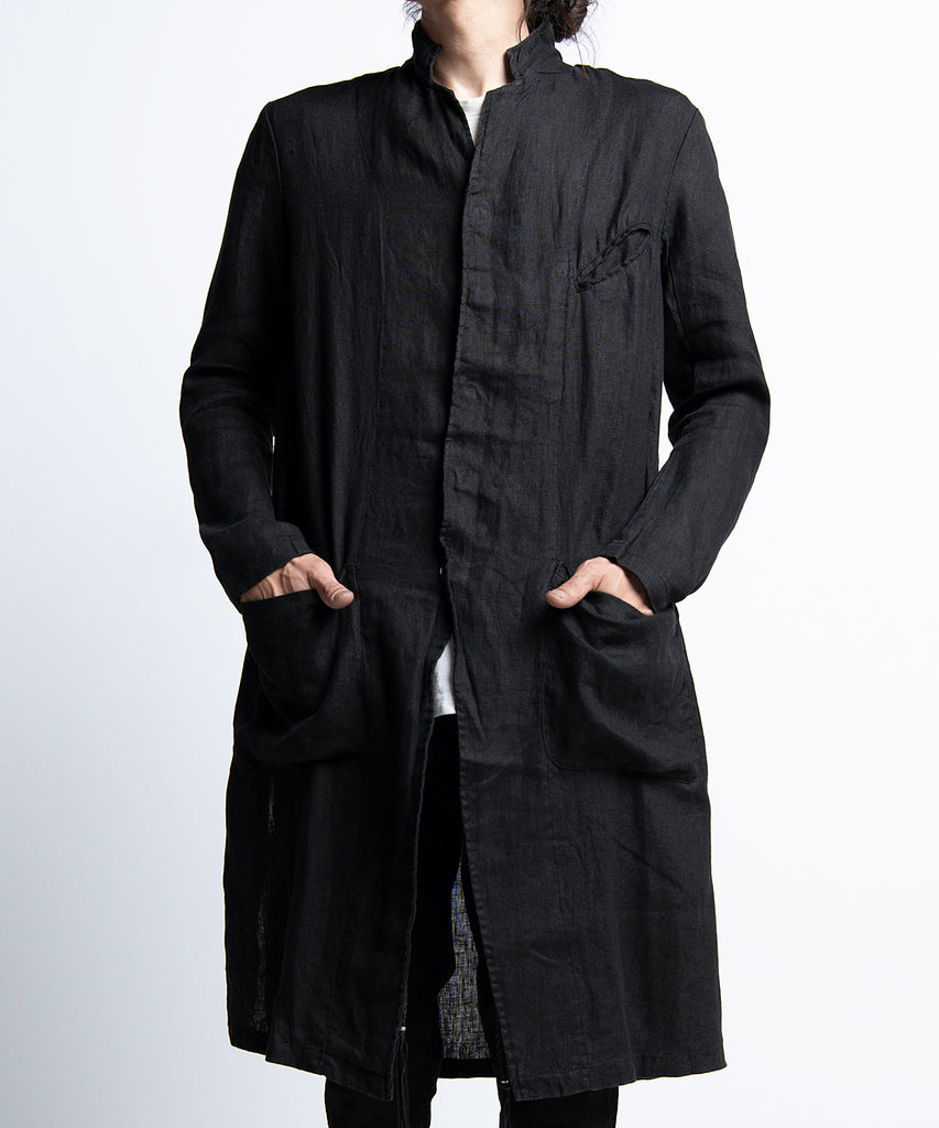 2401-JK02 Linen Side Slit Coat 02 Black