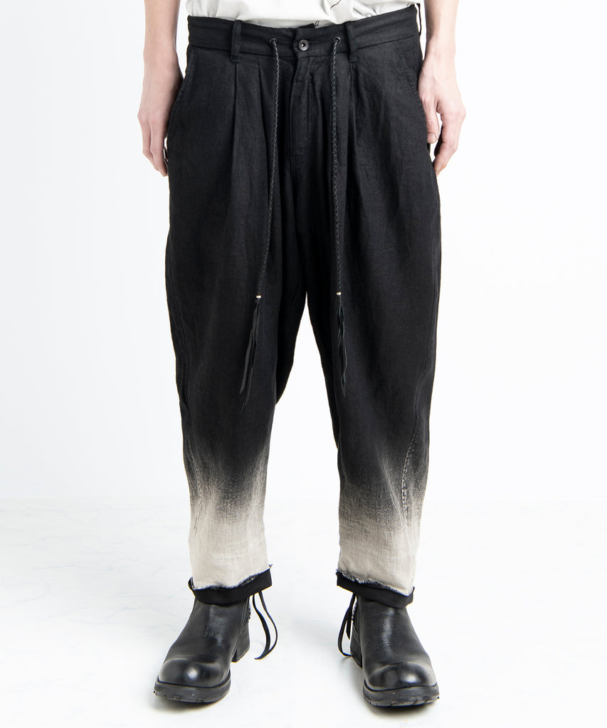 2501-PT04 Linen Layered Tuck Pants Black