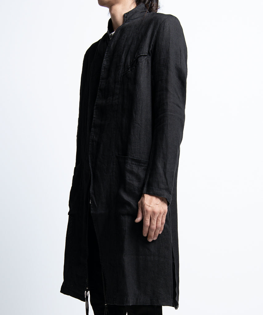 2401-JK02 Linen Side Slit Coat 02 Black