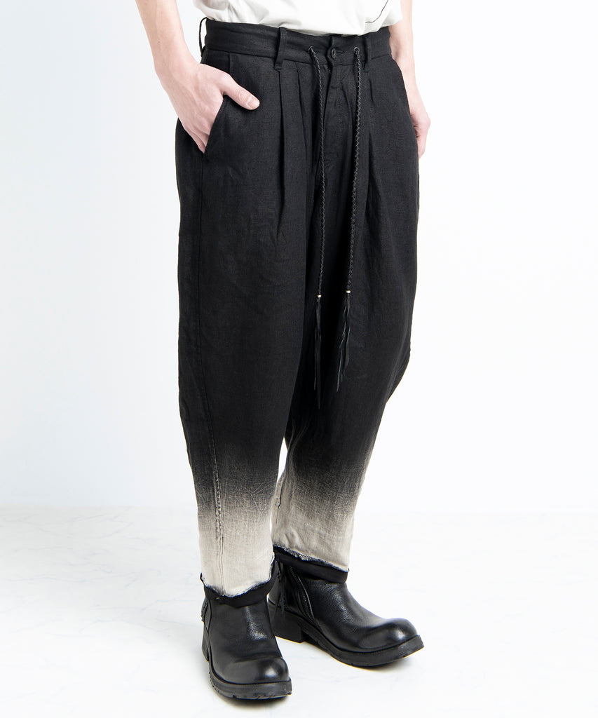 2501-PT04 Linen Layered Tuck Pants Black