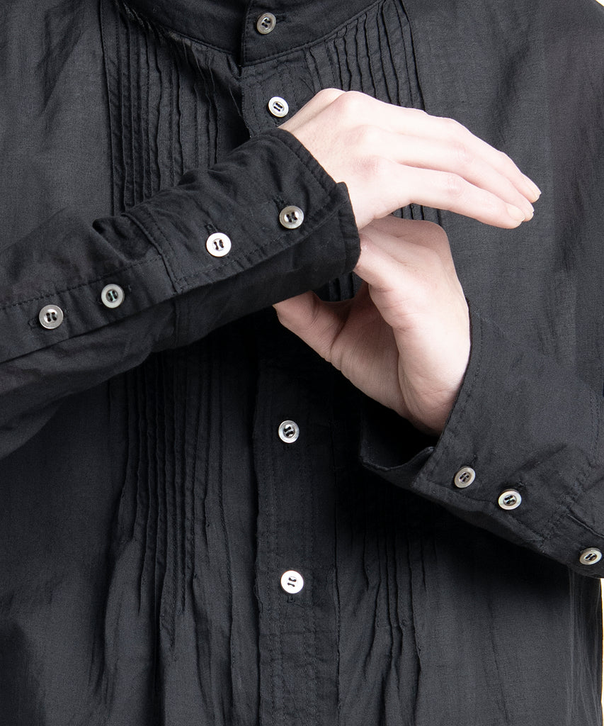 2501-SH04 Stand Collar Layer Shirt Black