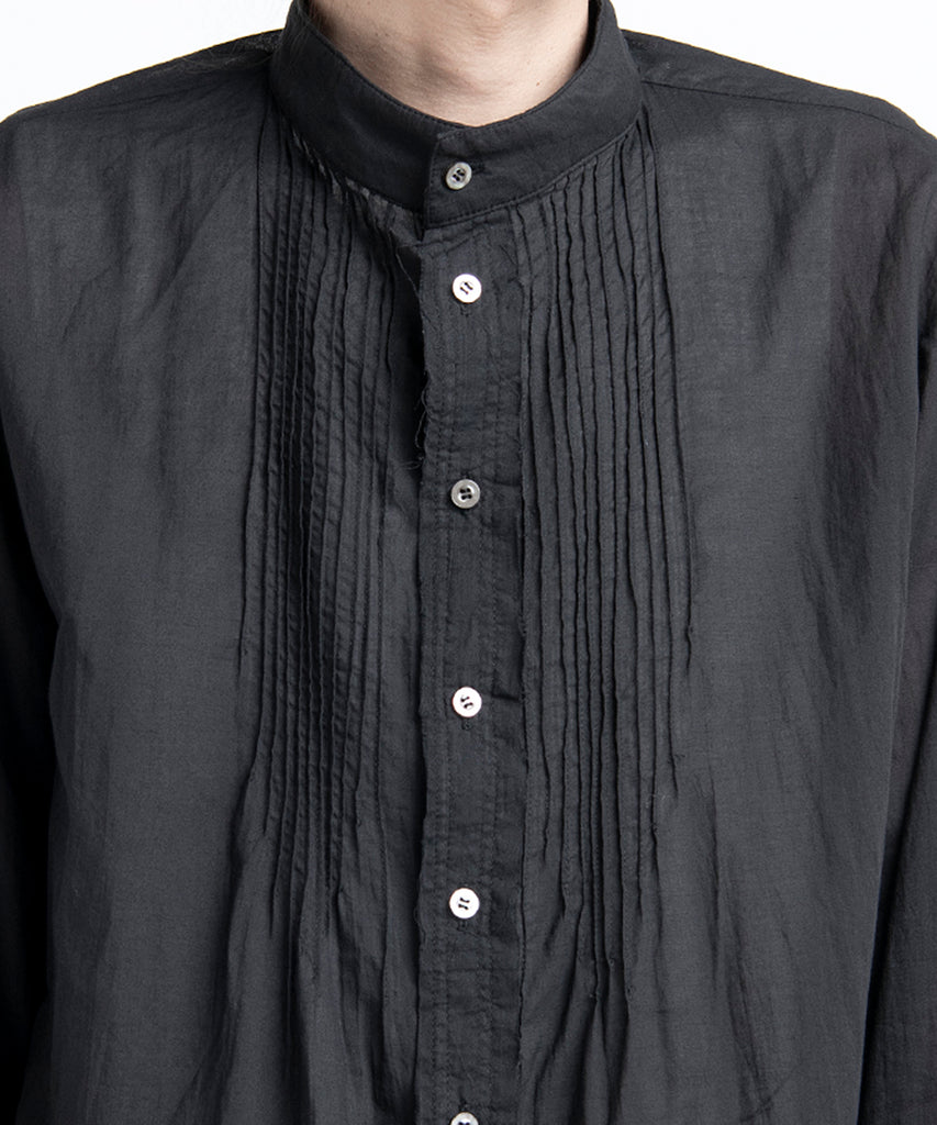 2501-SH04 Stand Collar Layer Shirt Black