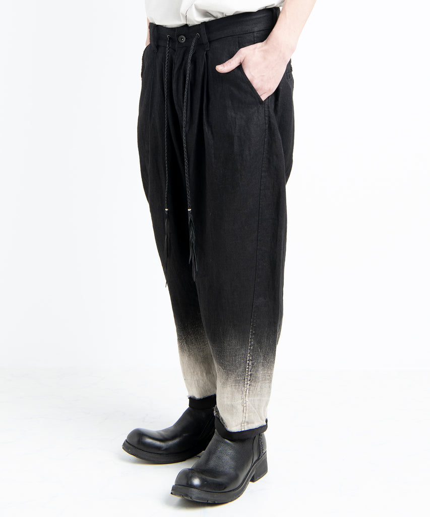 2501-PT04 Linen Layered Tuck Pants Black