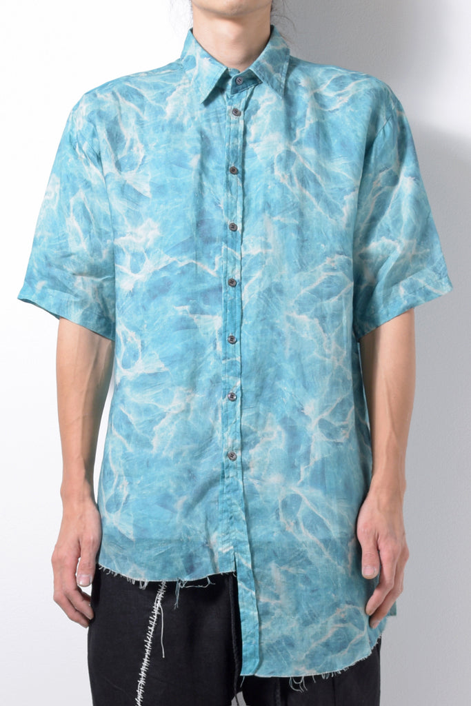 2201-SH02C Fractal Linen Slash Shirt Turquoise