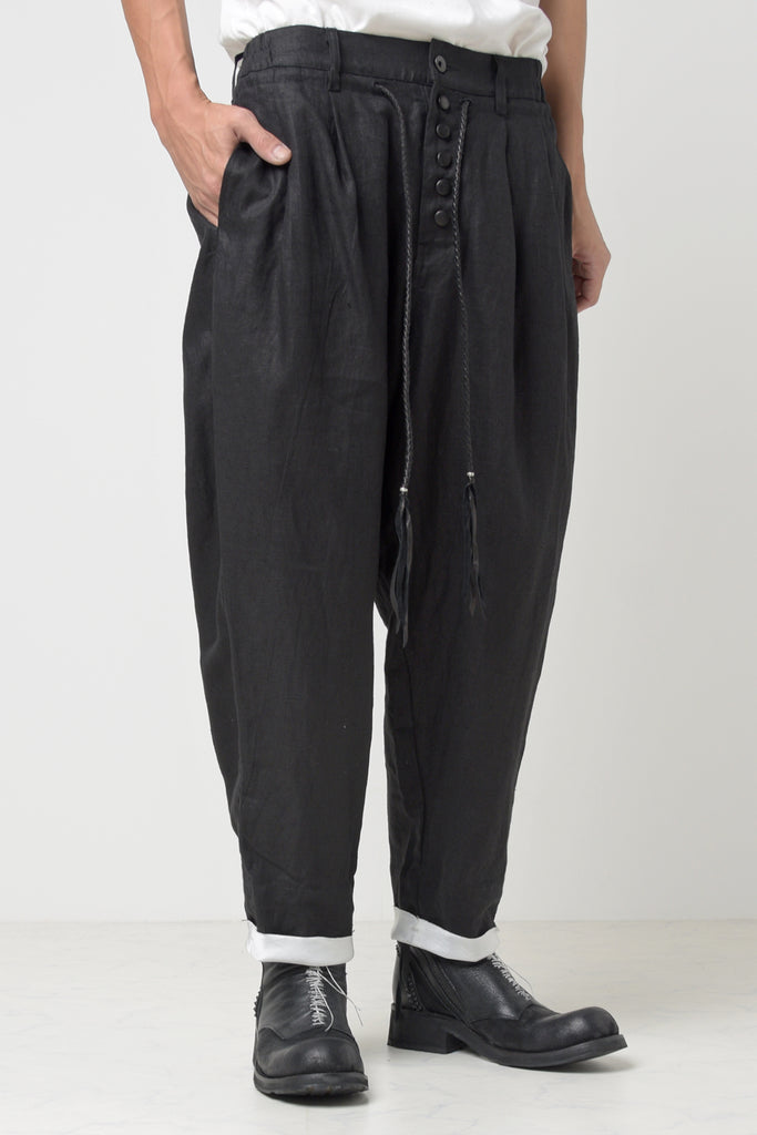 2301-PT04 Linen Lazy Layered Pants Black