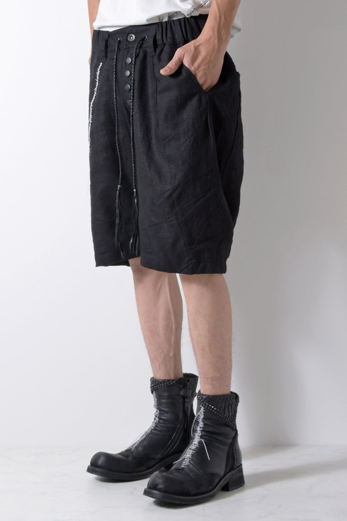 2201-PT04A Hand Stitched Linen Shorts 01 Black