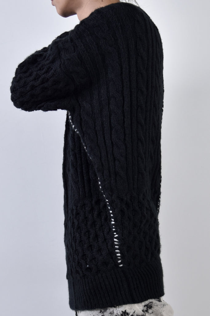 2002-KT01 Cable Combi Mohair Pullover Black