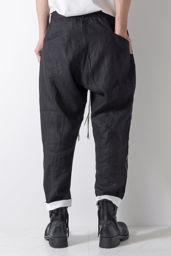 2201-PT01A Hand Stitched Linen Layered Pants 01 Black