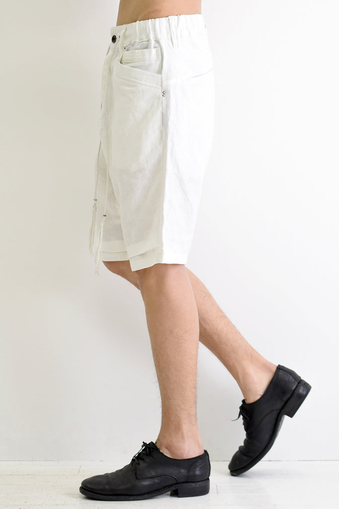 1901-PT11B 6 Pockets Linen Shorts White