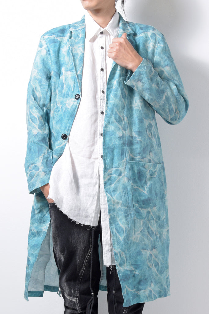 2201-JK02C Fractal Side Slit Tailored Coat Turquoise