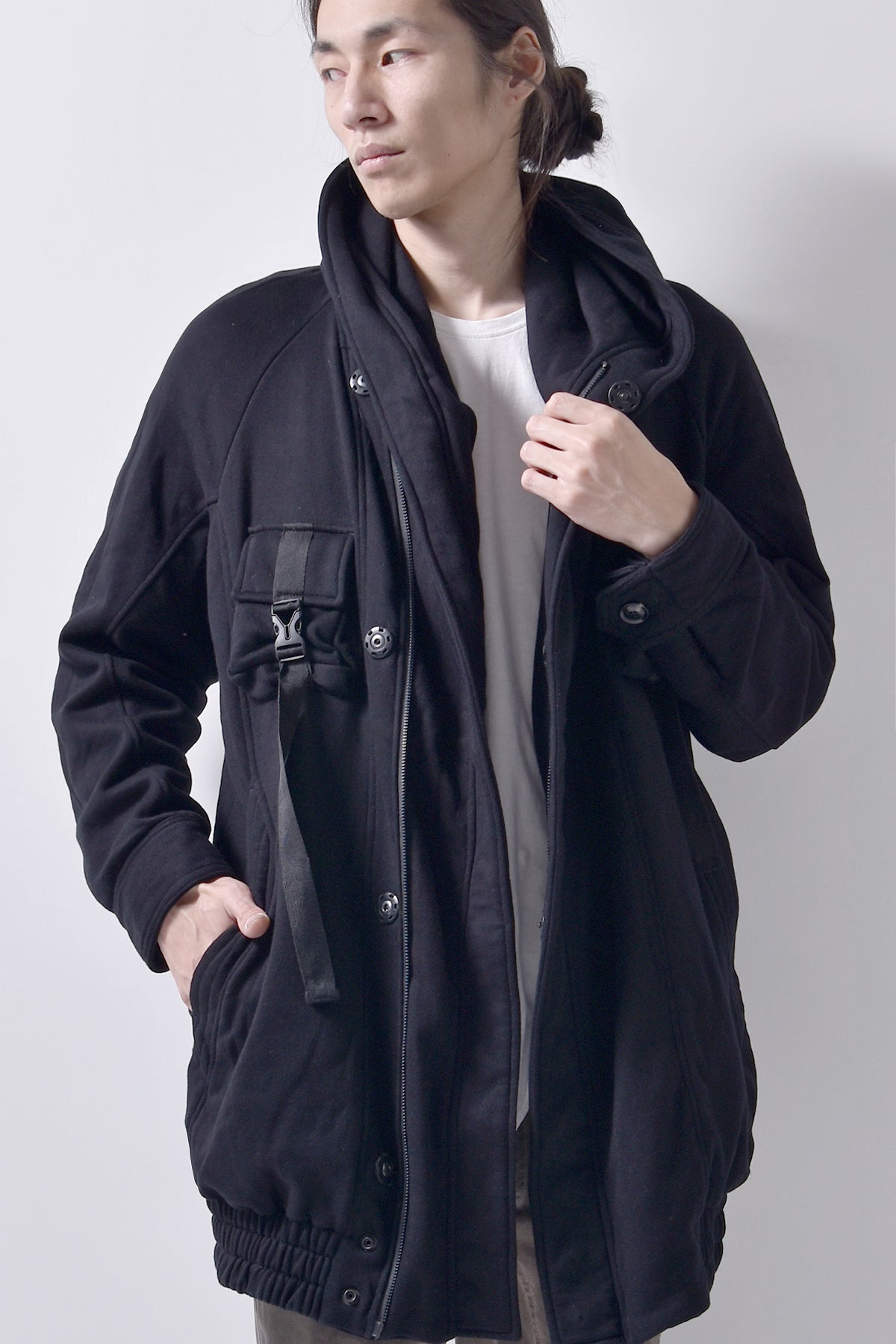 2102-JK03C Hooded Fleece Coat Black | KMRii OFFICIAL ONLINE