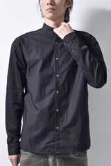 2102-SH05 Cotton Satin Stand Collar Shirt Black