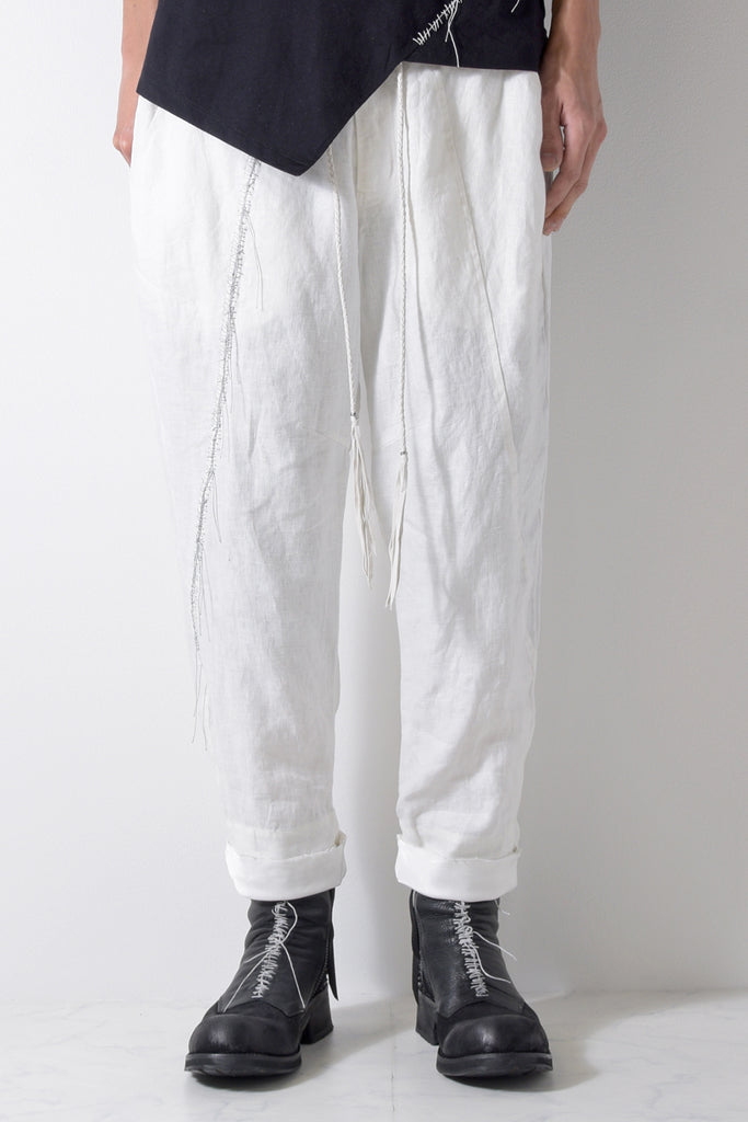 2201-PT01A Hand Stitched Linen Layered Pants 01 White