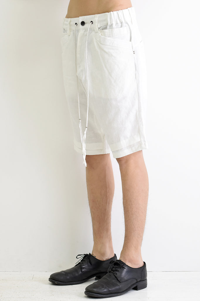 1901-PT11B 6 Pockets Linen Shorts White