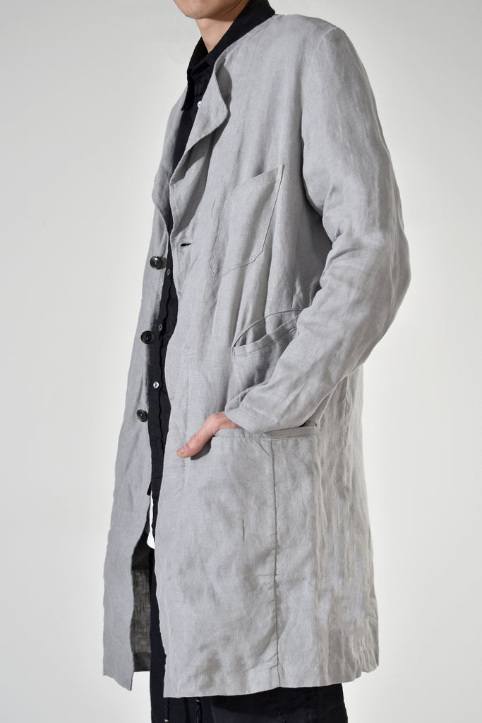2001-JK02A No Collar Linen Coat Charcoal