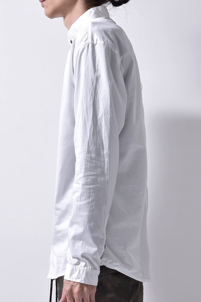 2102-SH05 Cotton Satin Stand Collar Shirt White