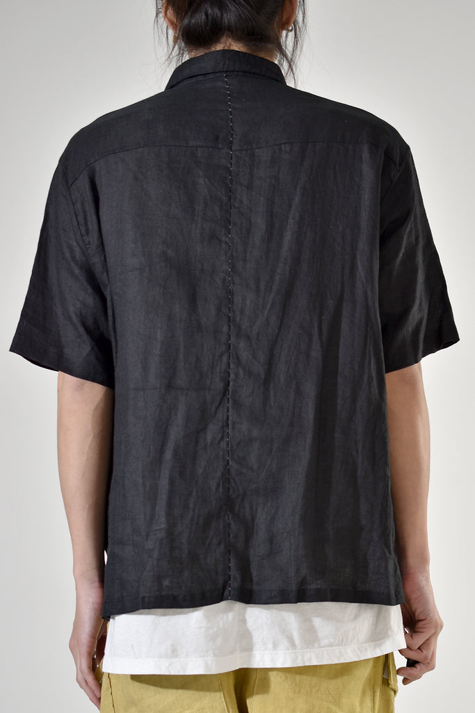 2001-SH04A Linen Box Shirt Black