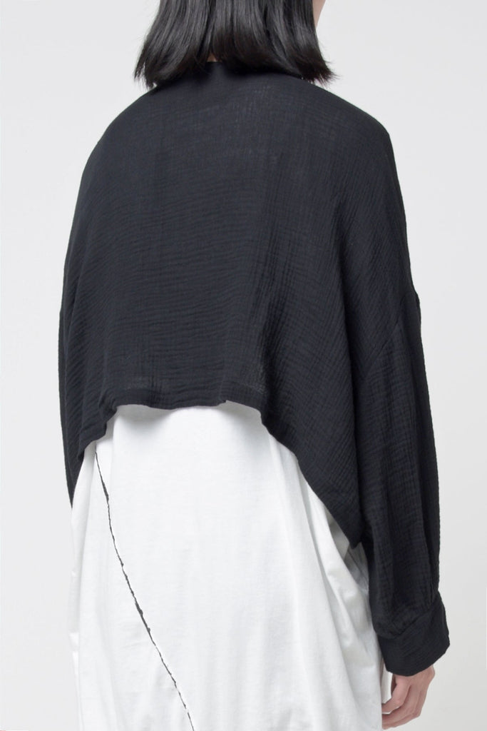 2301-SH05 No Collar Cropped Cotton Shirt