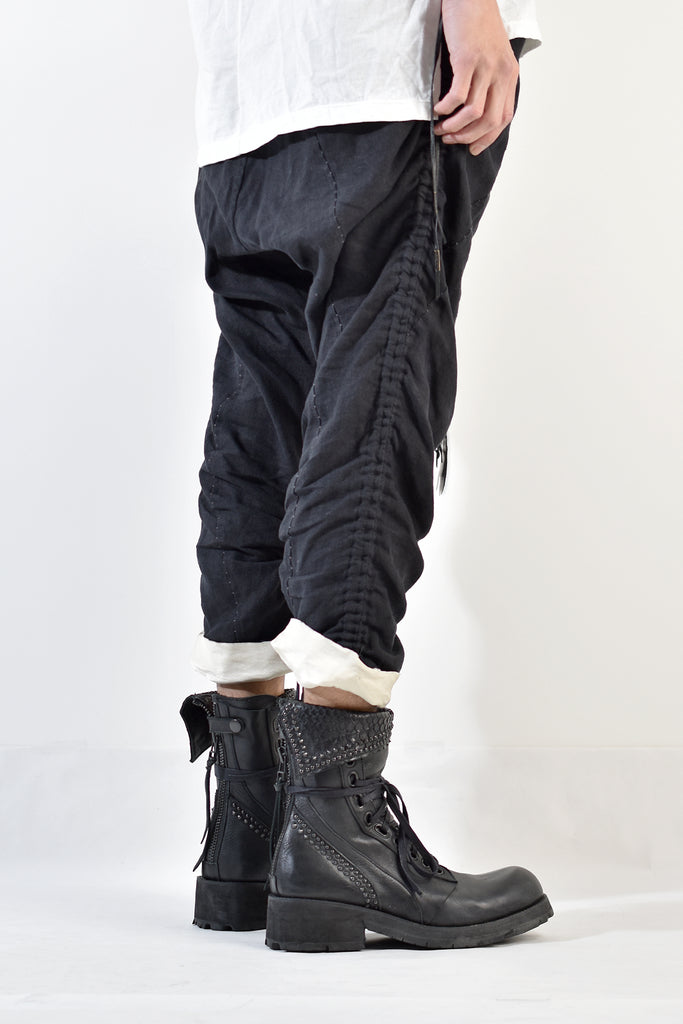 2001-PT02A Shirring Linen Layered Pants Black