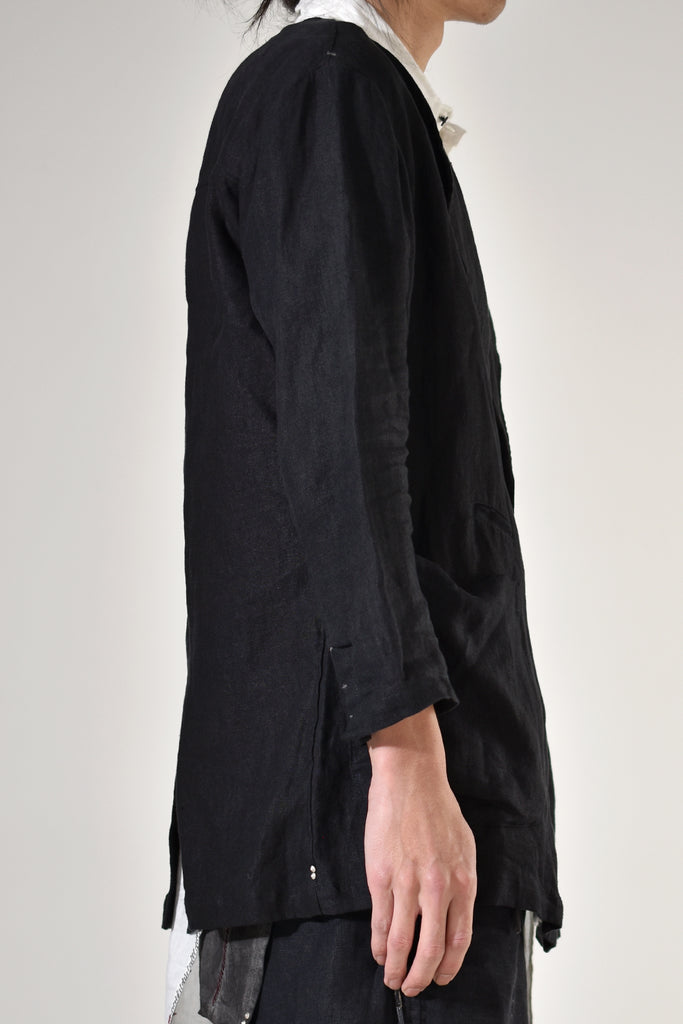2001-JK01A No Collar Linen JKT Black