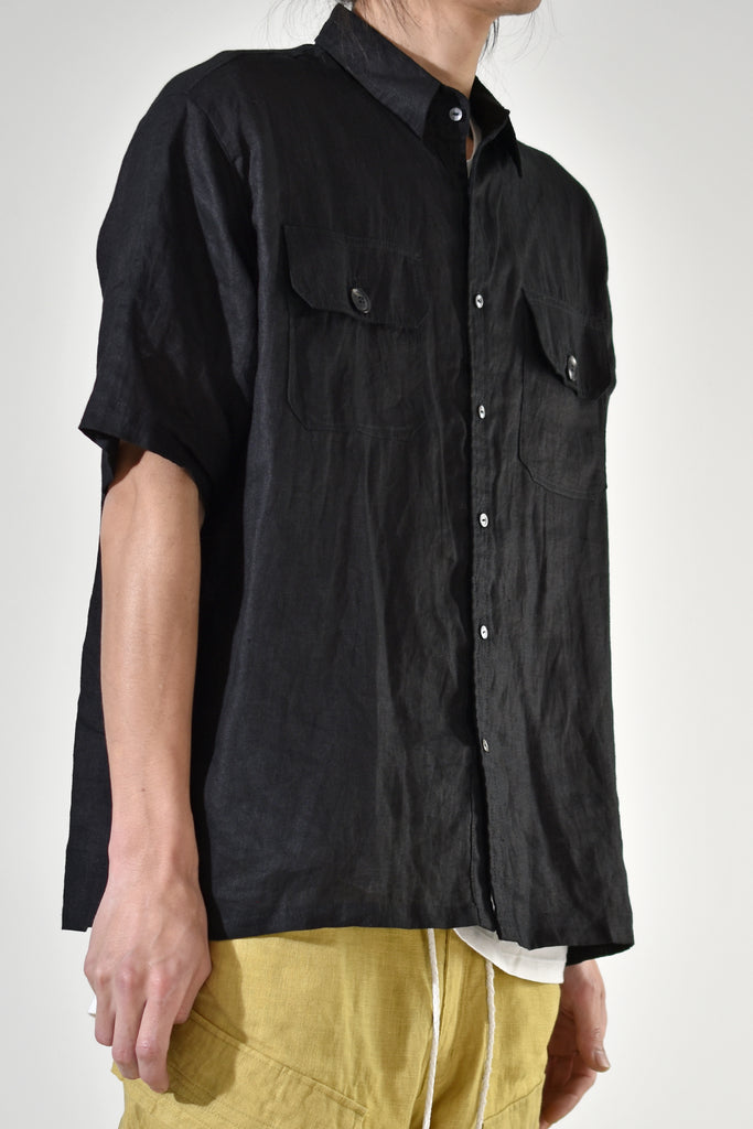 2001-SH04A Linen Box Shirt Black